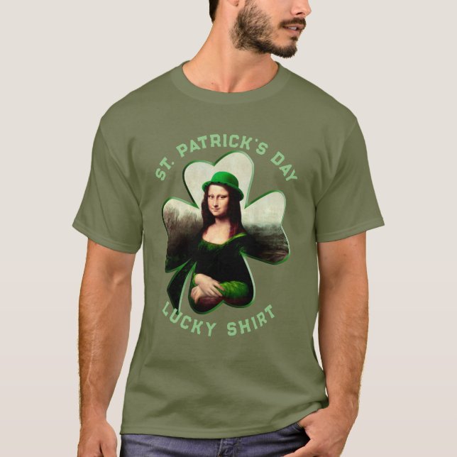 Lucky Mona Lisa St. Patrick's Day T Shirt (Framsida)