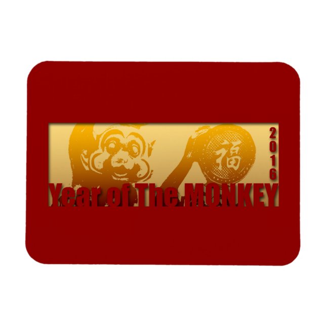 Lucky Monkey Year 2016 Hälsning Magnet 1 (Horisontell)