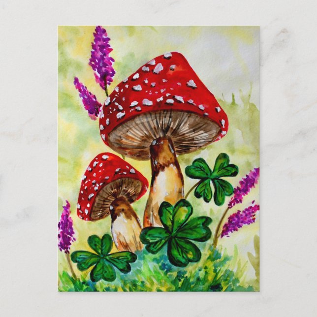 Lucky Mushroom och Lavender Vykort (Framsida)