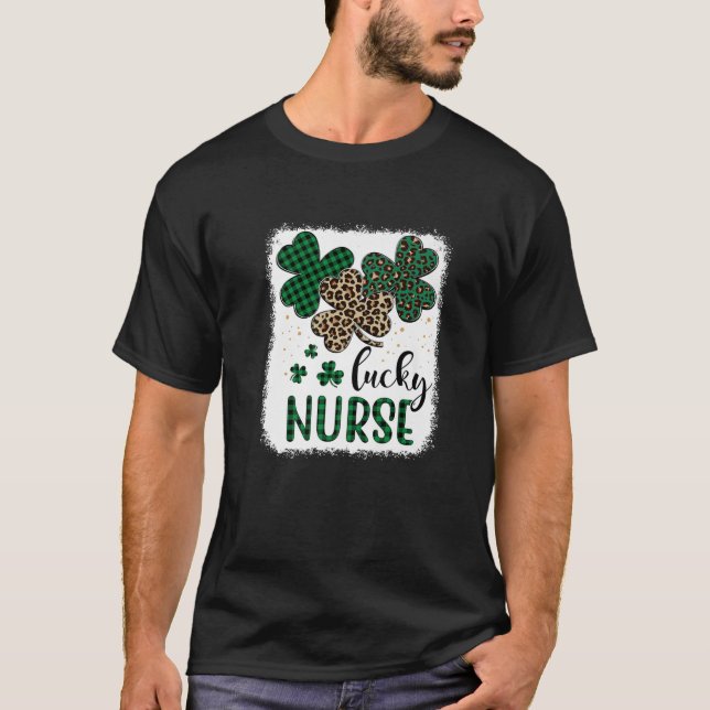 Lucky Nurse St patrick's day Leopard Play Shamroc T Shirt (Framsida)