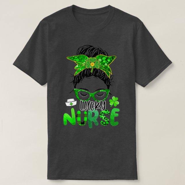 Lucky Nurse St patrick's day Nurse Shamrock Messy T Shirt (Design framsida)