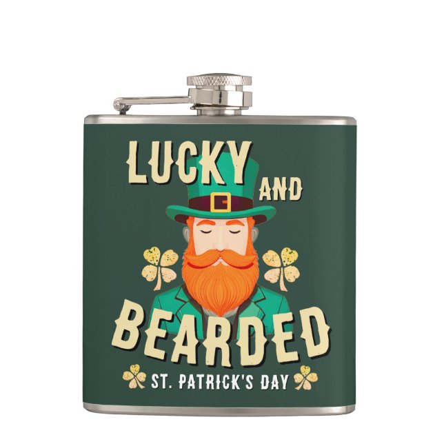Lucky och Bearded St. Patrick's Day Leprechaun Fickplunta (Framsidan)