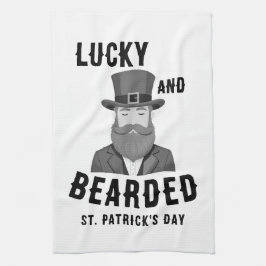 Lucky och Bearded St. Patrick's Day Leprechaun Kökshandduk