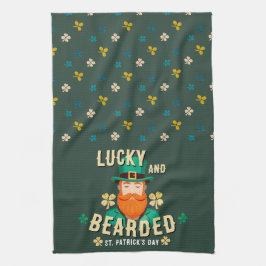 Lucky och Bearded St. Patrick's Day Leprechaun Kökshandduk