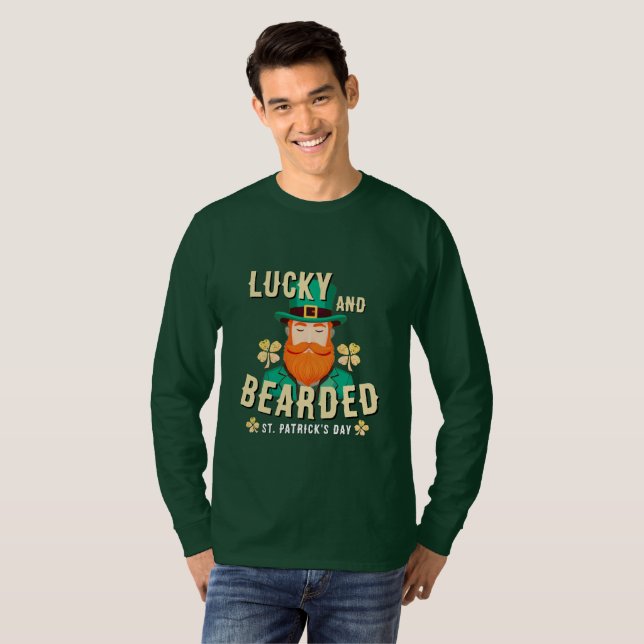 Lucky och Bearded St. Patrick's Day Leprechaun T Shirt (Hel framsida)