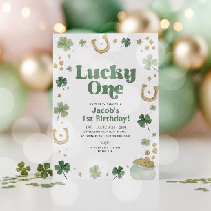 Lucky One 1-årsdag St Patricks Day Grön Guld Inbjudningar