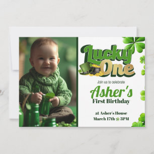 Lucky One 1st Birthday Call w/ Photo Inbjudningar
