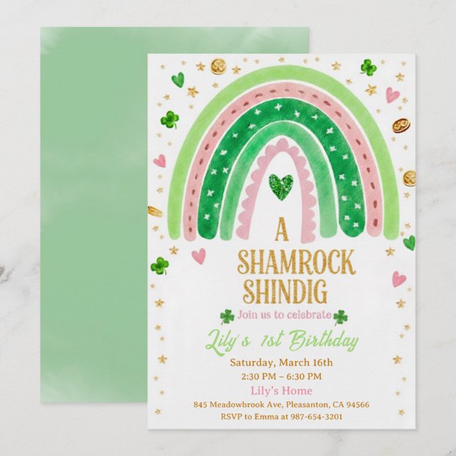 Lucky One 1st Birthday Invitation Inbjudningar (Fram/baksida)