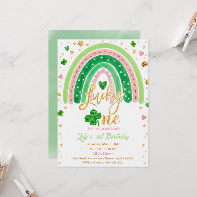 Lucky One 1st Birthday Invitation Inbjudningar (Fram/Back In Situ)