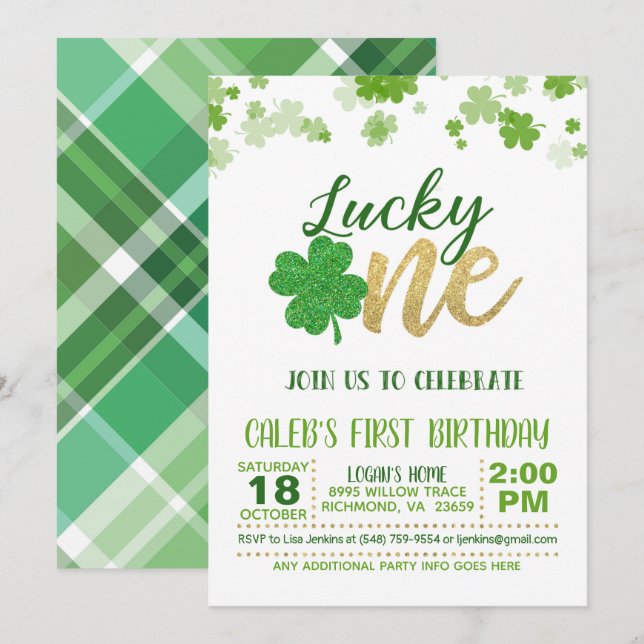 Lucky One Birthday-inbjudan Inbjudningar (Fram/baksida)