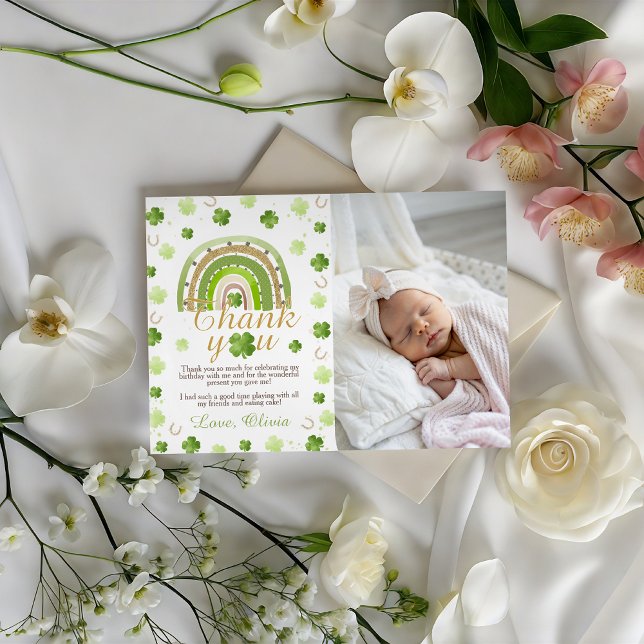 Lucky One Birthday Photo Thank You Card Inbjudningar (Skapare uppladdad)