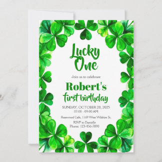 Lucky One Birthday, Shamrock Birthday Invite Inbjudningar