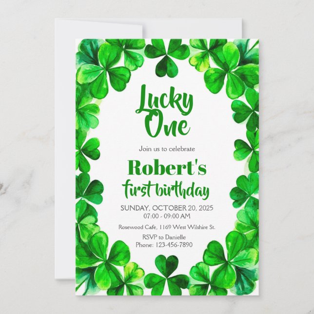 Lucky One Birthday, Shamrock Birthday Invite Inbjudningar (Framsida)