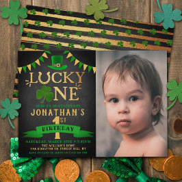 Lucky One Chalkboard Photo 1st Birthday-inbjudan Inbjudningar