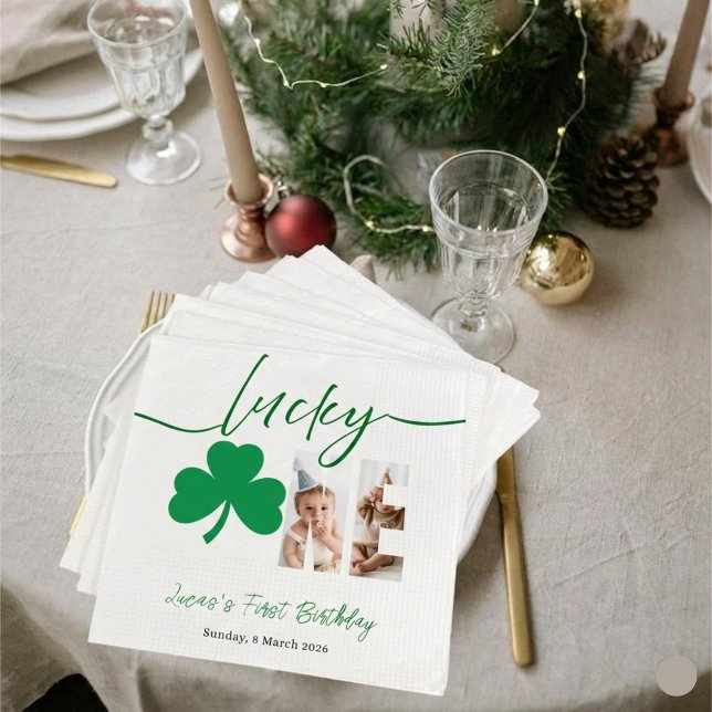 Lucky One First Birthday Personalized Shamrock Par Pappersservett (Skapare uppladdad)