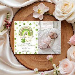 Lucky One First Birthday Photo Invitation Inbjudningar