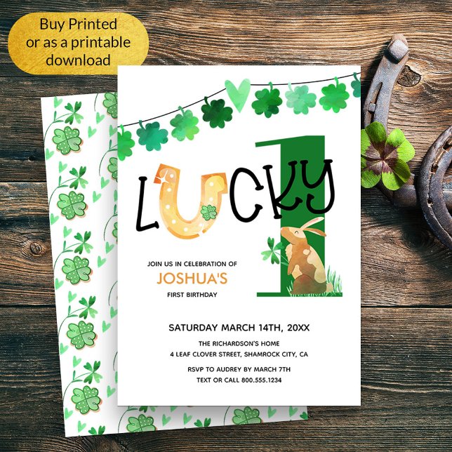 Lucky One First Birthday Shamrock Inbjudningar (Lucky One Irish Themed First Birthday Invitation)
