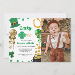 Lucky One First Birthday St patrick's day Boy Girl Inbjudningar