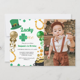 Lucky One First Birthday St patrick's day Boy Girl Inbjudningar