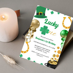 Lucky One First Birthday St patrick's day Boy Girl Inbjudningar