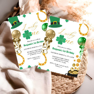 Lucky One First Birthday St patrick's day Boy Girl Inbjudningar