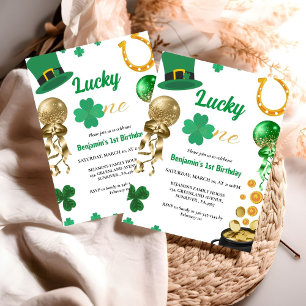 Lucky One First Birthday St patrick's day Boy Girl Inbjudningar
