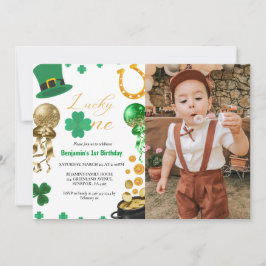 Lucky One First Birthday St patrick's day Boy Girl Inbjudningar