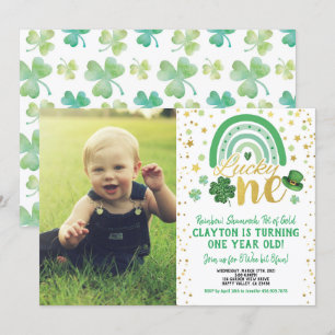 Lucky One First Birthday St patrick's day Photo Inbjudningar