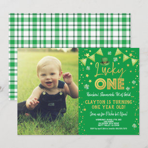 Lucky One First Birthday St patrick's day Photo Inbjudningar