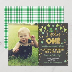 Lucky One First Birthday St patrick's day Photo Inbjudningar