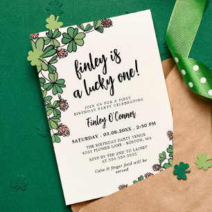 Lucky One Fyrklöver 1st Birthday Party Inbjudningar