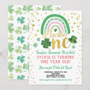 Lucky One Girl First Birthday St patrick's day Inbjudningar