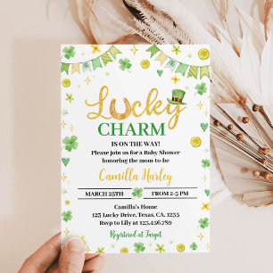 Lucky One Grönt Fyrklöver Baby Shower Card Inbjudningar