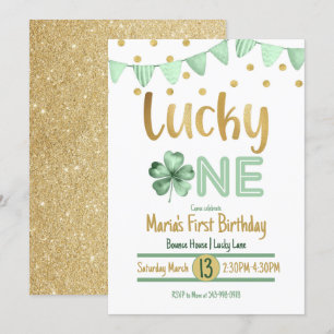 Lucky One Guld första födelsedag Inbjudningar