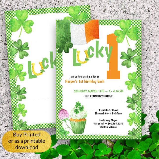 Lucky One Irish Thned First Födelsedagsfest Inbjudningar (Lucky One First Birthday Invitation)