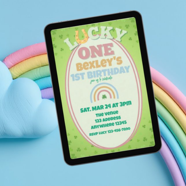 Lucky One Pink Shamrock Rainbow 1st Birthday Inbjudningar (Skapare uppladdad)