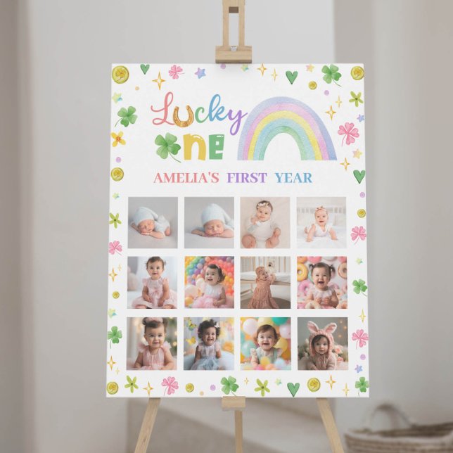 Lucky One Rainbow Birthday Photo Milestone-signatu Poster (Skapare uppladdad)