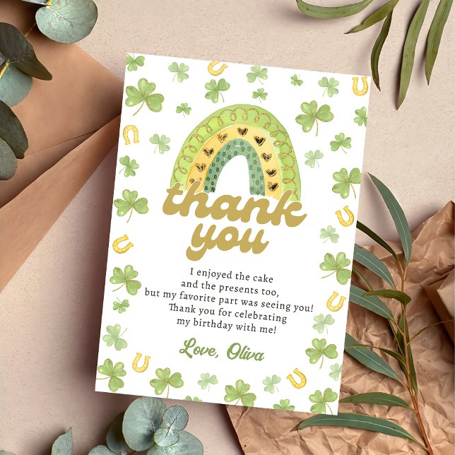 Lucky One Rainbow Shamrock Birthday Thank You Card Tack Kort (Skapare uppladdad)
