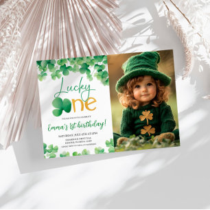 Lucky One Shamrock 1st Birthday Photo Inbjudningar