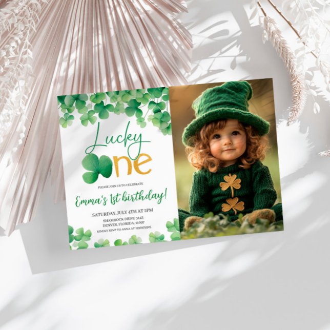 Lucky One Shamrock 1st Birthday Photo Inbjudningar (Skapare uppladdad)