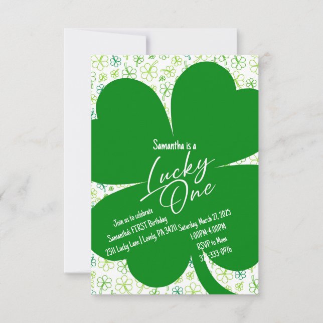 Lucky One Shamrock First Birthday-inbjudan Inbjudningar (Framsida)