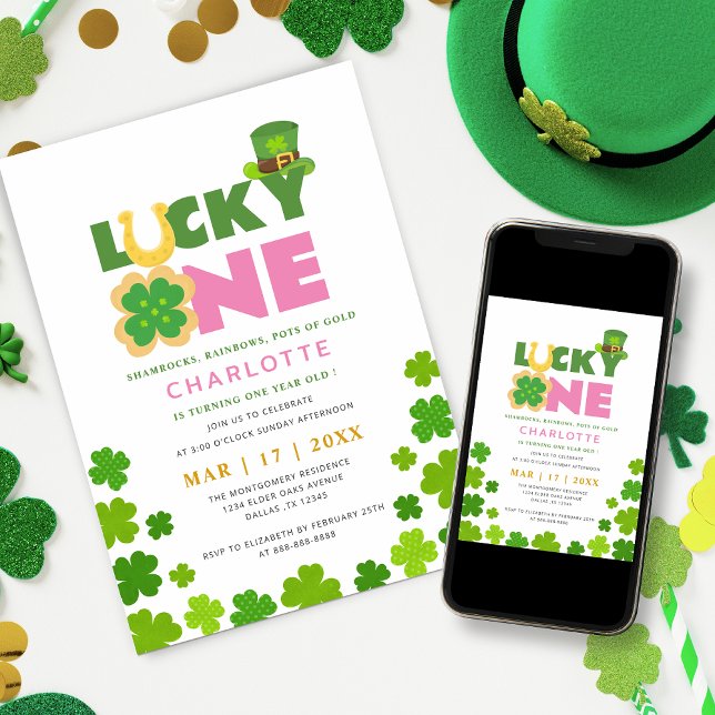 Lucky One Shamrocks 1st Birthday St. Patrick's Day Inbjudningar (Skapare uppladdad)