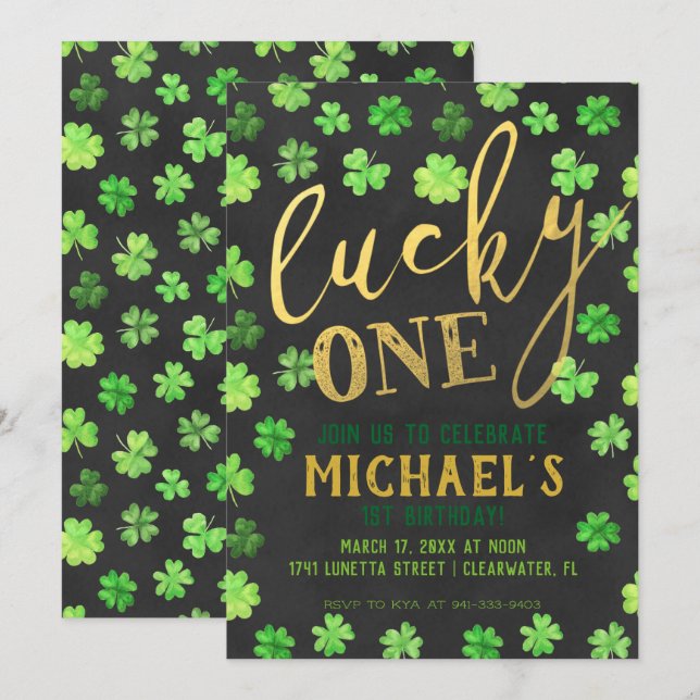 Lucky One | St. Patricks dag 1:a födelsedagen Inbjudningar (Fram/baksida)
