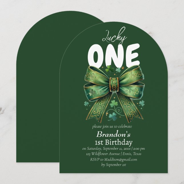 Lucky One St patricks day 1st Birthday Inbjudningar (Fram/baksida)