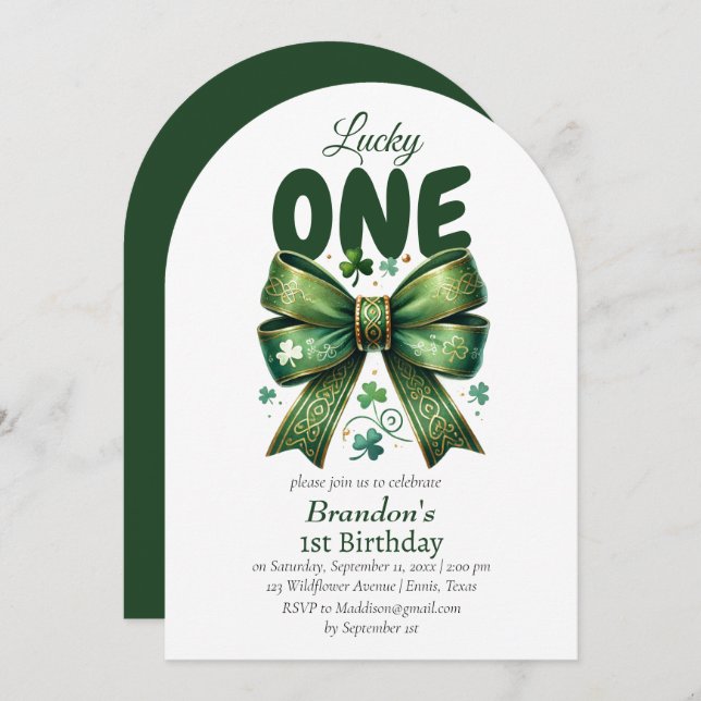 Lucky One St patricks day 1st Birthday Inbjudningar (Fram/baksida)