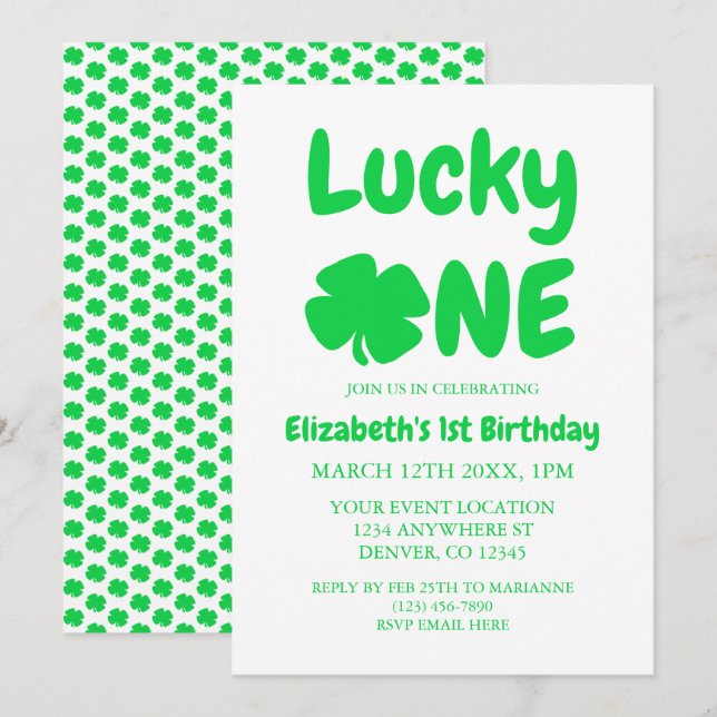Lucky One St patrick's day 1st Birthday Inbjudningar (Fram/baksida)