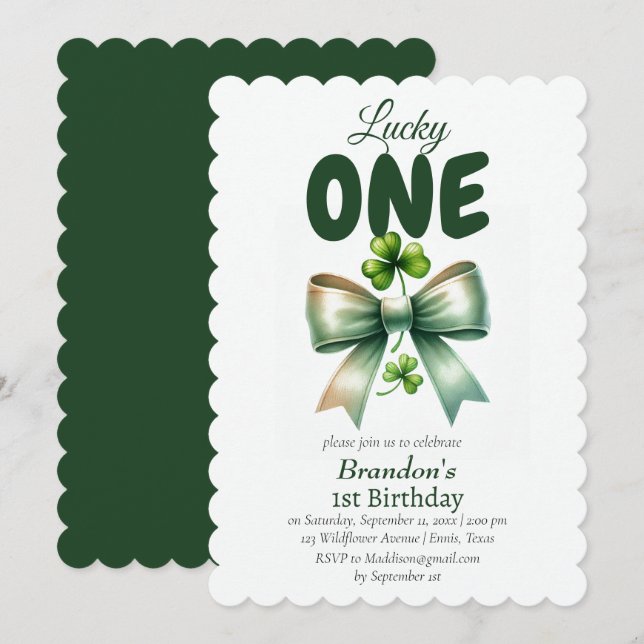 Lucky One St patricks day 1st Birthday Inbjudningar (Fram/baksida)
