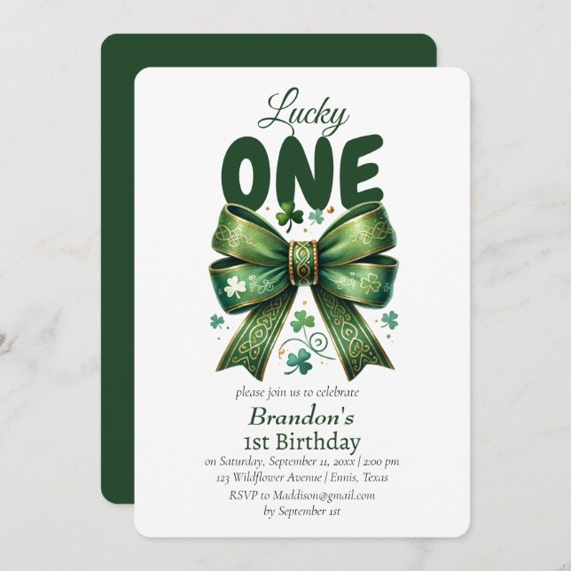 Lucky One St patricks day 1st Birthday Inbjudningar (Fram/baksida)