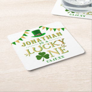 Lucky One St. Patrick's Day 1st Birthday Underlägg Papper Kvadrat
