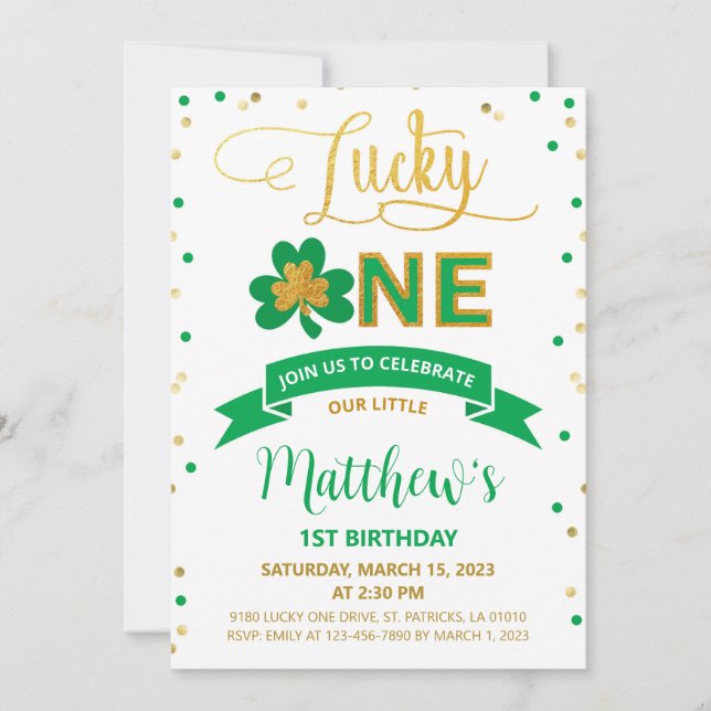 Lucky One St. Patrick's Day 1st Boy Birthday Inbjudningar (Framsida)